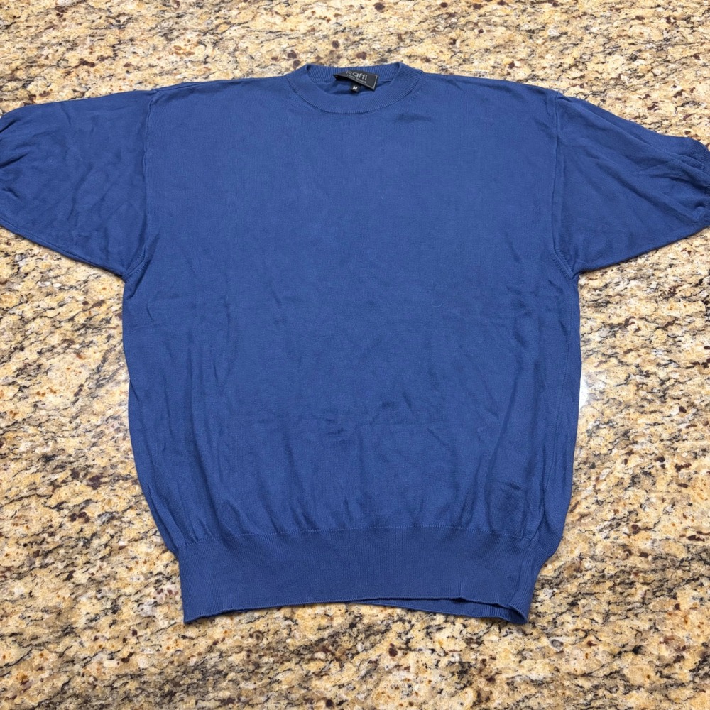 Raffi Linea Uomo Mens Blue Short Sleeve Crew Neck Knit Sweater Size M ws